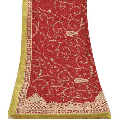 Sanskriti Vintage Red Dupatta Long Stole Pure Silk Hand Beaded Premium Wrap Veil