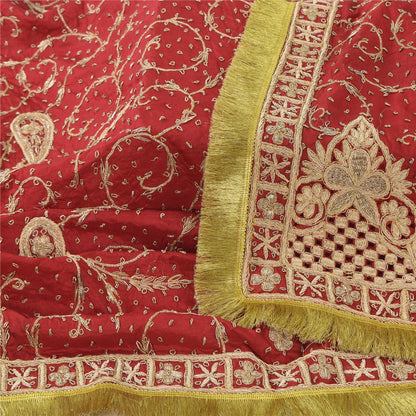 Sanskriti Vintage Red Dupatta Long Stole Pure Silk Hand Beaded Premium Wrap Veil