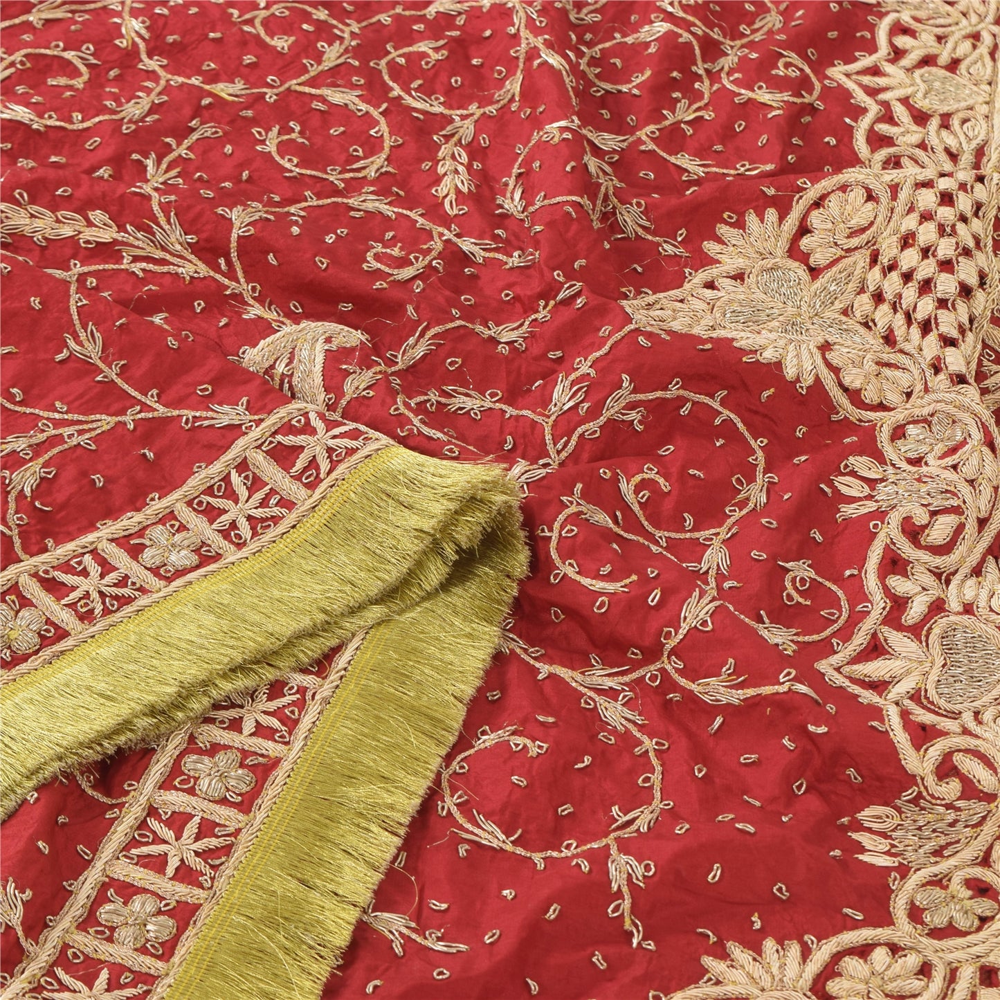 Sanskriti Vintage Red Dupatta Long Stole Pure Silk Hand Beaded Premium Wrap Veil