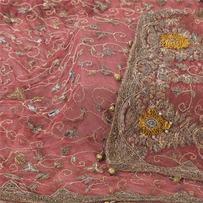 Sanskriti Vintage Mauve Dupatta Long Stole Net Hand Beaded Premium Wrap Scarves