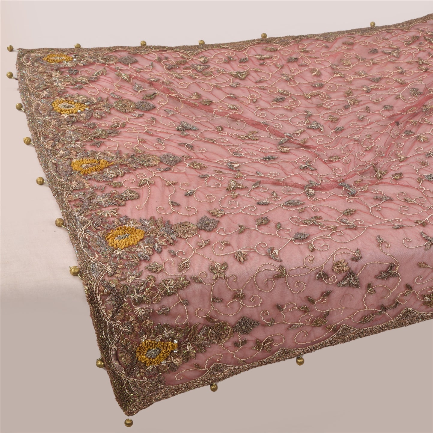 Sanskriti Vintage Mauve Dupatta Long Stole Net Hand Beaded Premium Wrap Scarves
