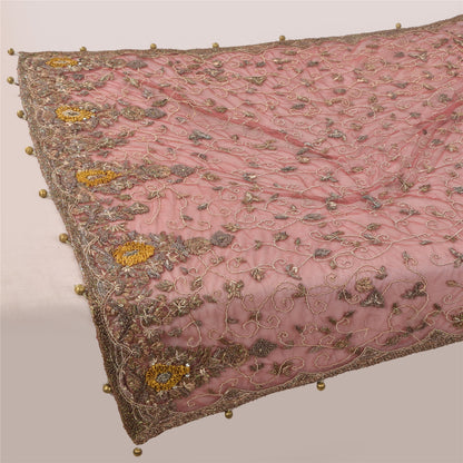 Sanskriti Vintage Mauve Dupatta Long Stole Net Hand Beaded Premium Wrap Scarves