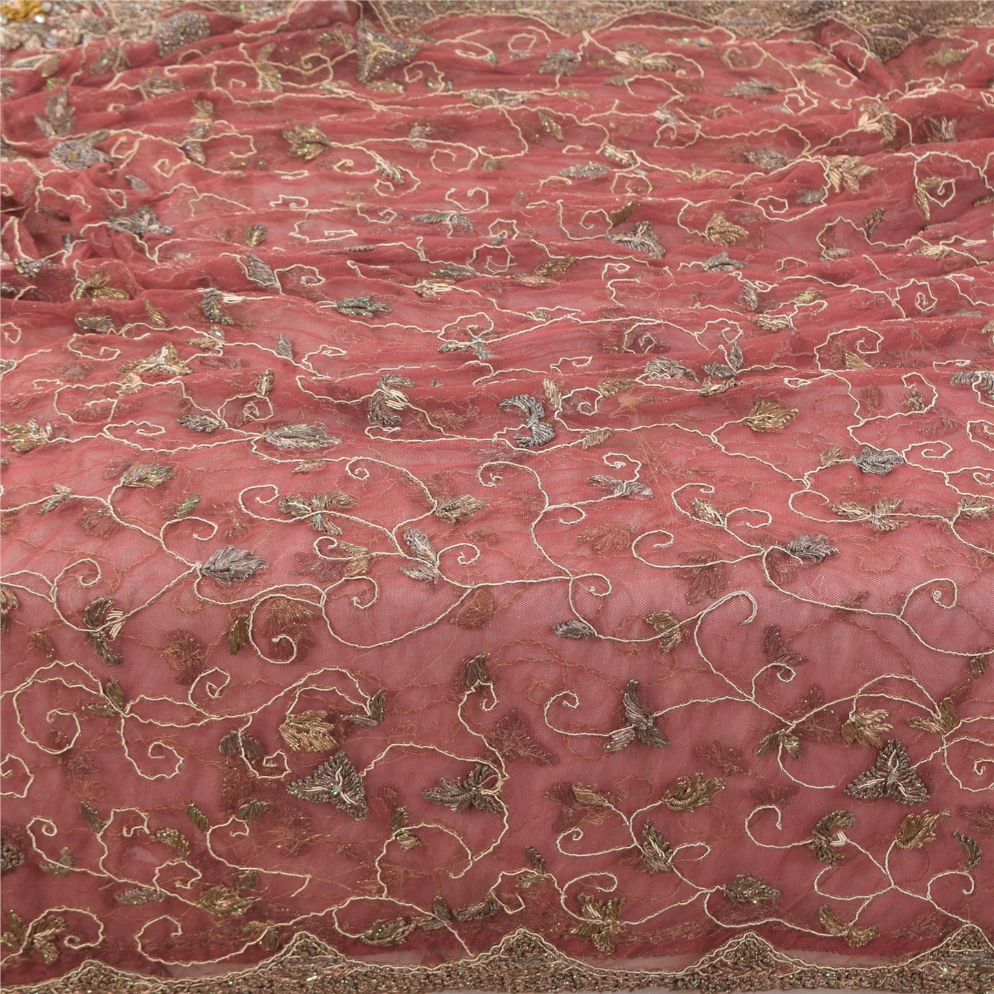 Sanskriti Vintage Mauve Dupatta Long Stole Net Hand Beaded Premium Wrap Scarves