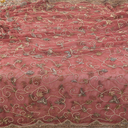 Sanskriti Vintage Mauve Dupatta Long Stole Net Hand Beaded Premium Wrap Scarves