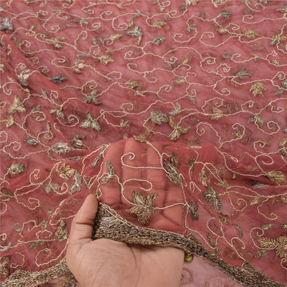 Sanskriti Vintage Mauve Dupatta Long Stole Net Hand Beaded Premium Wrap Scarves