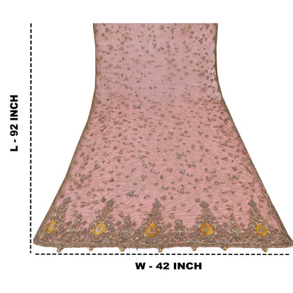 Sanskriti Vintage Mauve Dupatta Long Stole Net Hand Beaded Premium Wrap Scarves