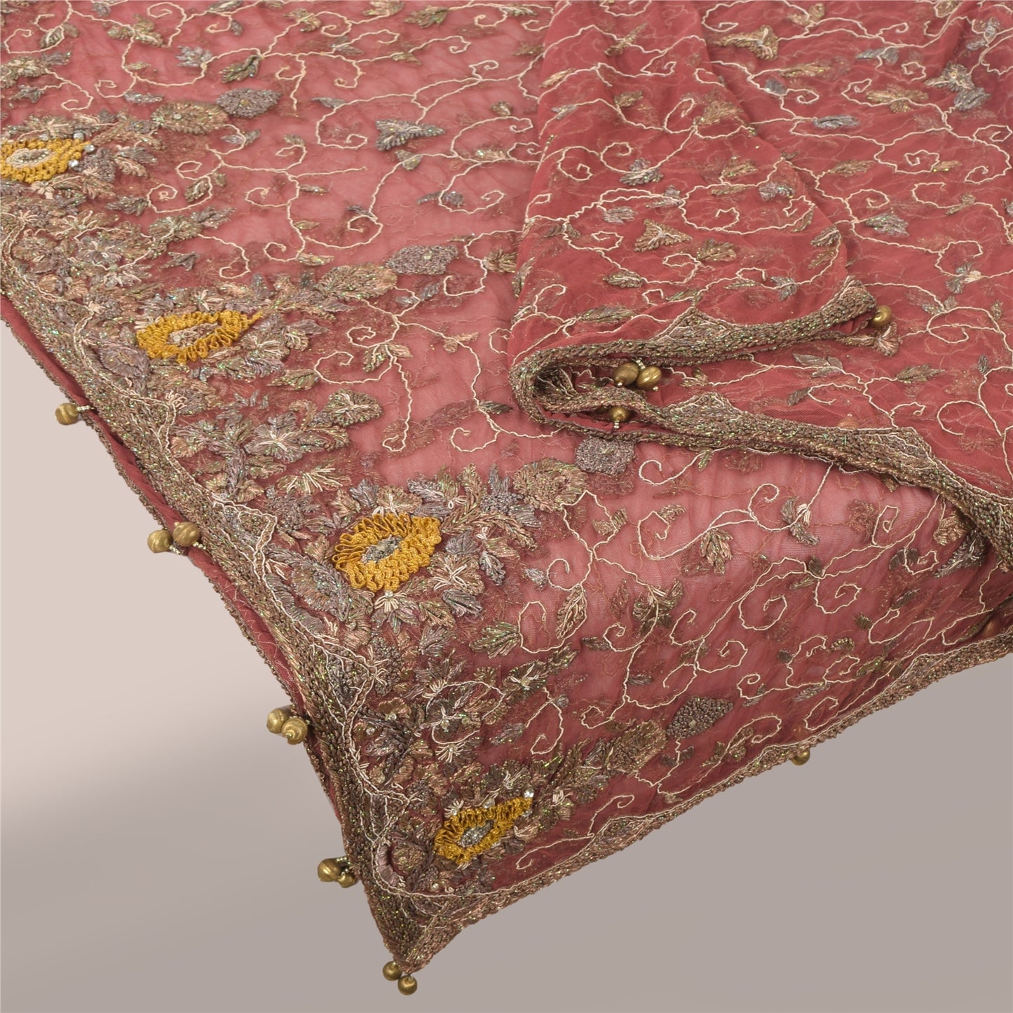 Sanskriti Vintage Mauve Dupatta Long Stole Net Hand Beaded Premium Wrap Scarves