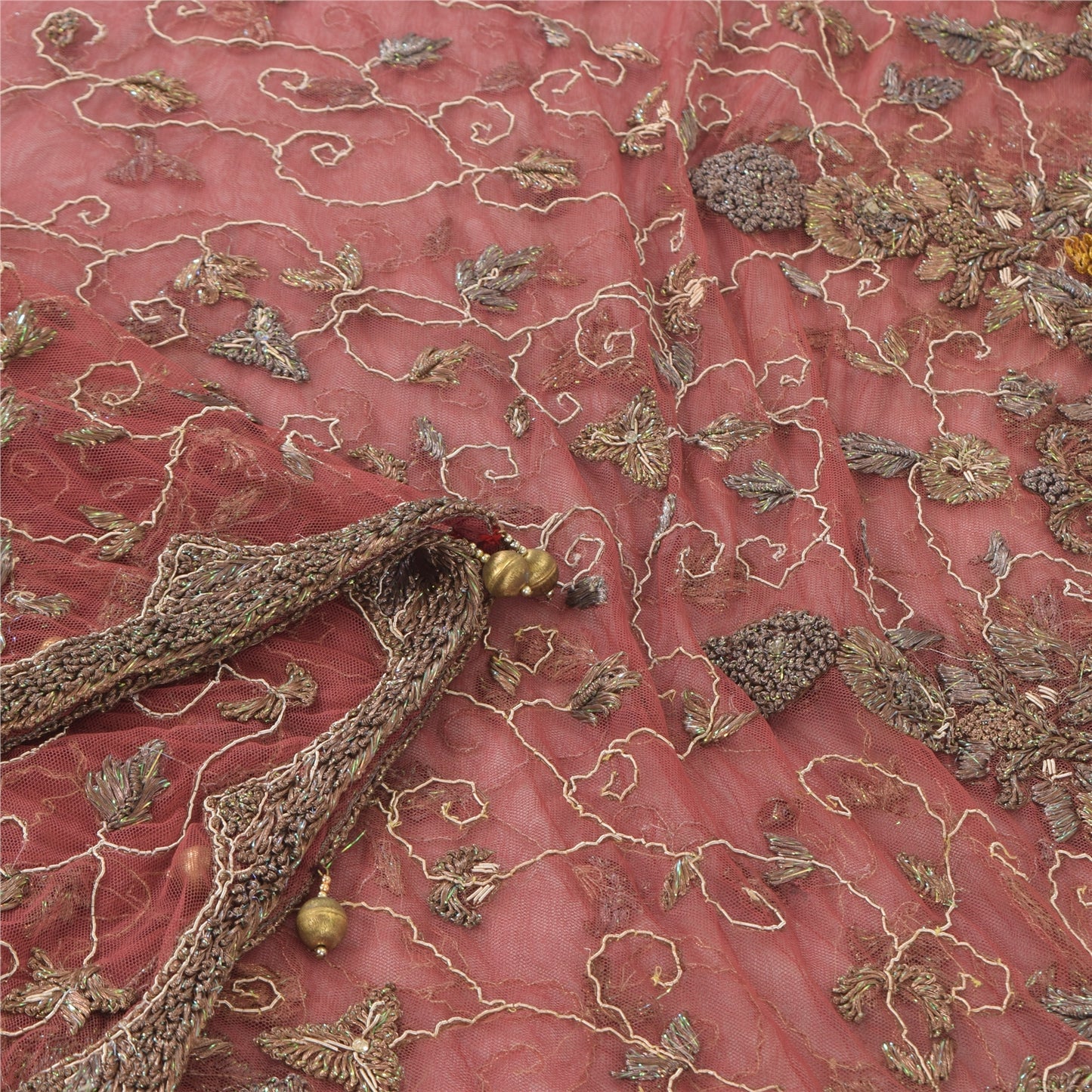 Sanskriti Vintage Mauve Dupatta Long Stole Net Hand Beaded Premium Wrap Scarves