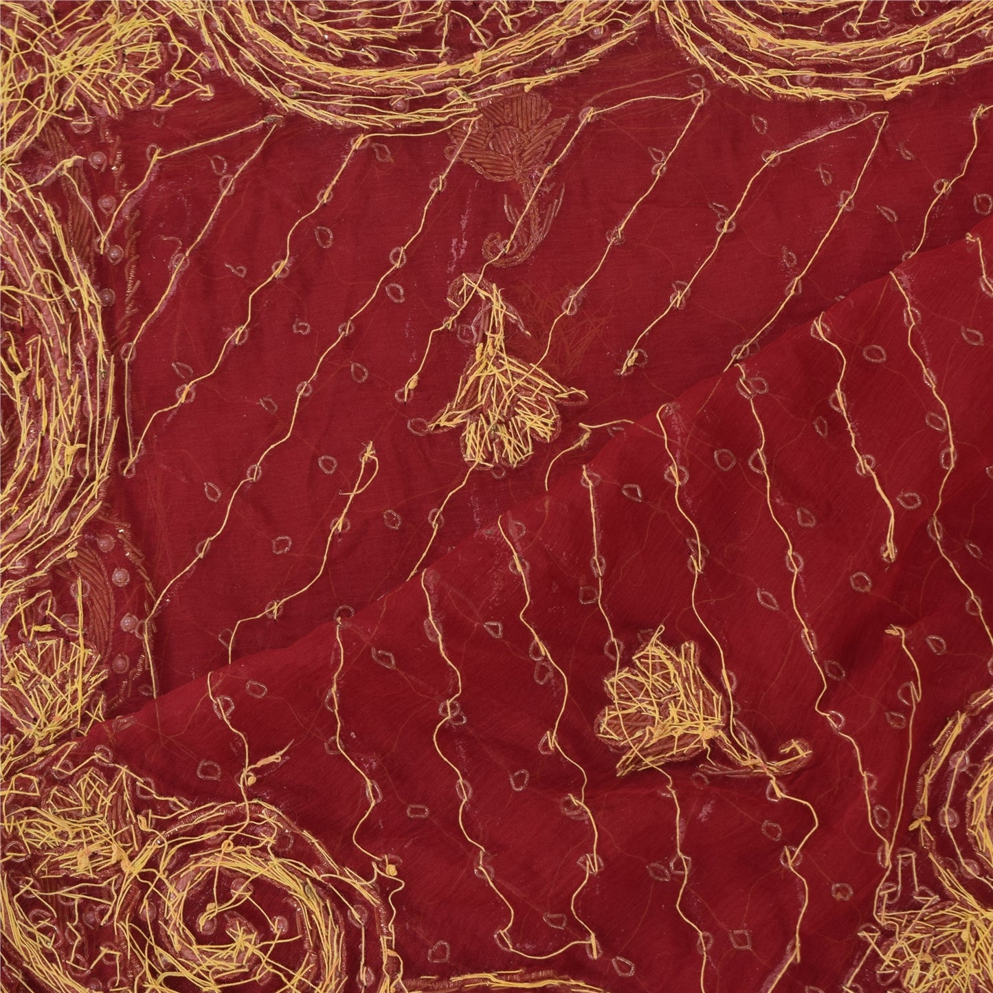 Sanskriti Vintage Red Dupatta Long Stole Pure Chiffon Hand Beaded Ethnic Scarves