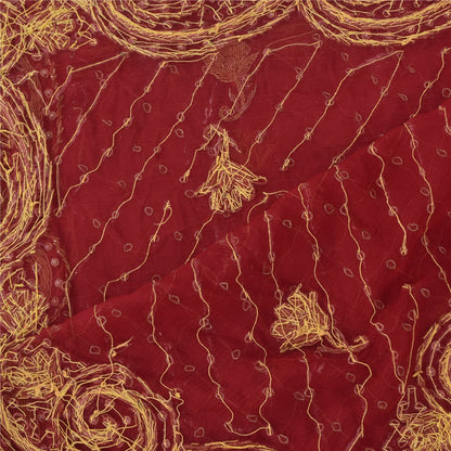 Sanskriti Vintage Red Dupatta Long Stole Pure Chiffon Hand Beaded Ethnic Scarves