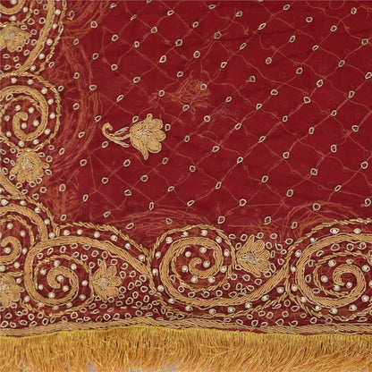 Sanskriti Vintage Red Dupatta Long Stole Pure Chiffon Hand Beaded Ethnic Scarves