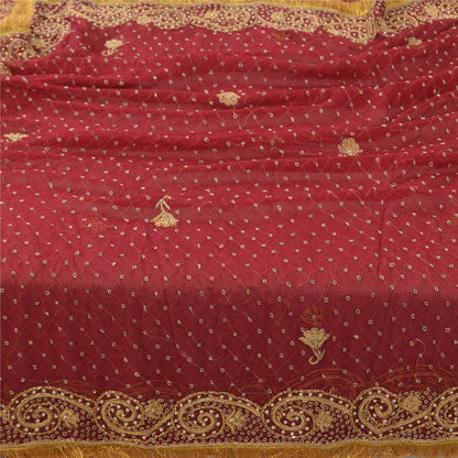 Sanskriti Vintage Red Dupatta Long Stole Pure Chiffon Hand Beaded Ethnic Scarves