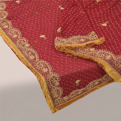 Sanskriti Vintage Red Dupatta Long Stole Pure Chiffon Hand Beaded Ethnic Scarves