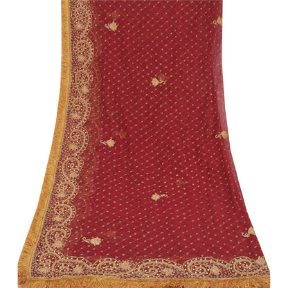 Sanskriti Vintage Red Dupatta Long Stole Pure Chiffon Hand Beaded Ethnic Scarves