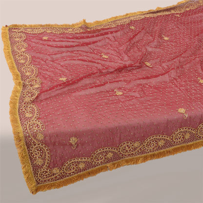 Sanskriti Vintage Red Dupatta Long Stole Pure Chiffon Hand Beaded Ethnic Scarves