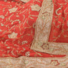 Sanskriti Vintage Red Dupatta Long Stole Pure Chiffon silk Hand Beaded Wrap Veil