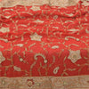 Sanskriti Vintage Red Dupatta Long Stole Pure Chiffon silk Hand Beaded Wrap Veil