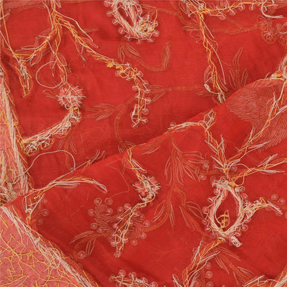 Sanskriti Vintage Red Dupatta Long Stole Pure Chiffon silk Hand Beaded Wrap Veil