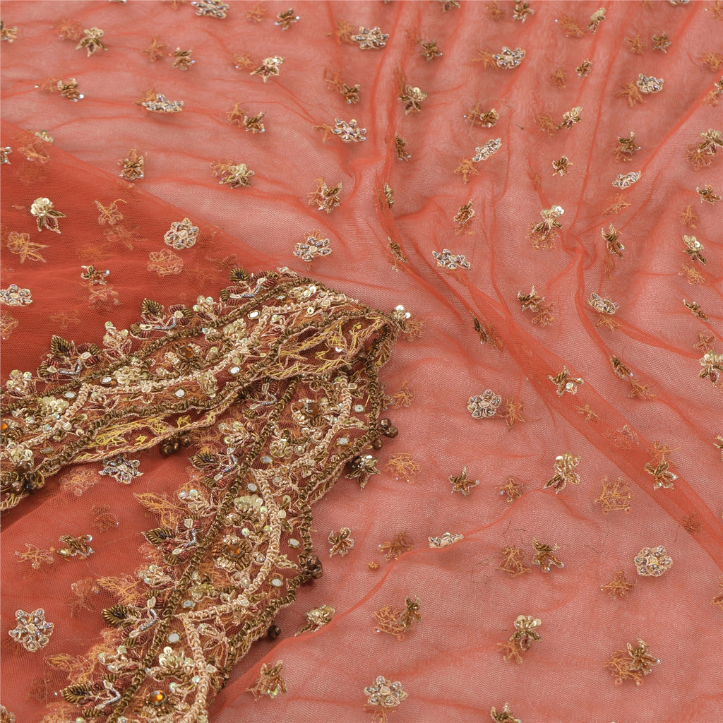 Sanskriti Vintage Red Beaded Dupatta: Vintage Hand Embroidery Silk Stole by Indian Used Neckscarf Long Headscarf Handmade Ethnic Wrap For Women