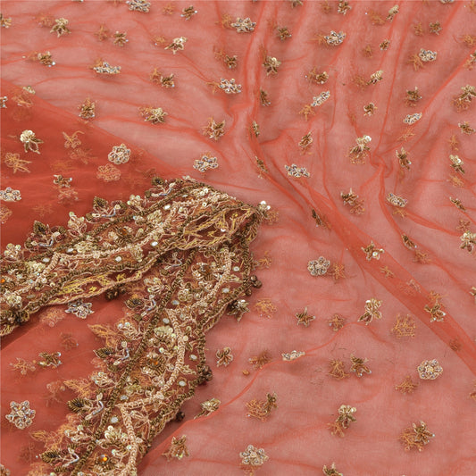 Sanskriti Vintage Rød Dupatta Lang Stola Ren Silke Håndperlet Premium Wrap Slør