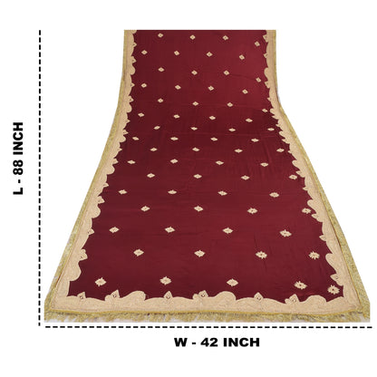 Sanskriti Vintage Red Dupatta Long Stole Pure Silk Hand Beaded Premium Wrap Veil