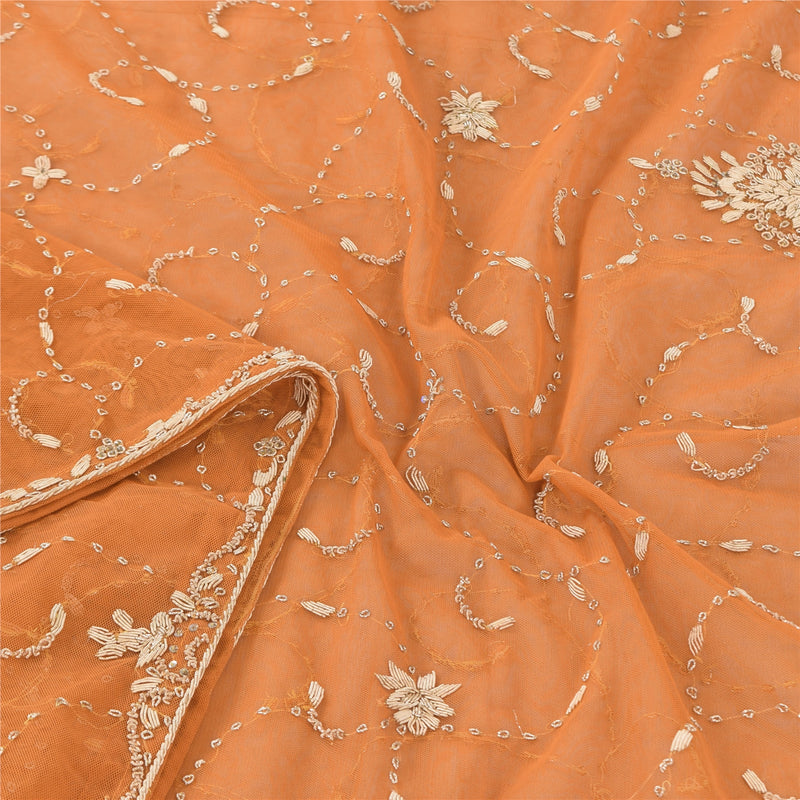 Sanskriti Vintage Gul Dupatta Lang Stol Net Mesh Håndperlede Etniske Tørklæder