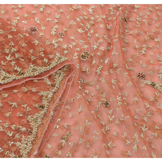 Sanskriti Vintage Orange Dupatta Long Stole Net Mesh Hand Beaded Antique Zari Zardozi Ethnic Scarves Used Neckscarf Long Headscarf