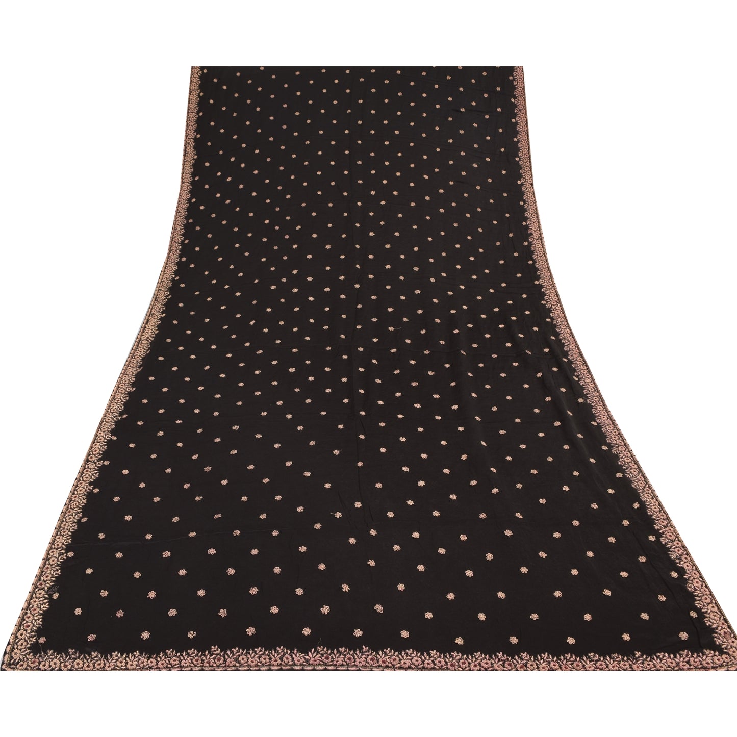 Sanskriti Vintage Black Dupatta Long Stole Pure Silk Hand Beaded Premium Scarves