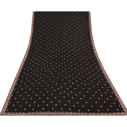 Sanskriti Vintage Black Dupatta Long Stole Pure Silk Hand Beaded Premium Scarves