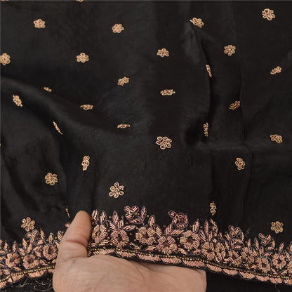 Sanskriti Vintage Black Dupatta Long Stole Pure Silk Hand Beaded Premium Scarves