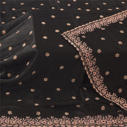 Sanskriti Vintage Black Dupatta Long Stole Pure Silk Hand Beaded Premium Scarves