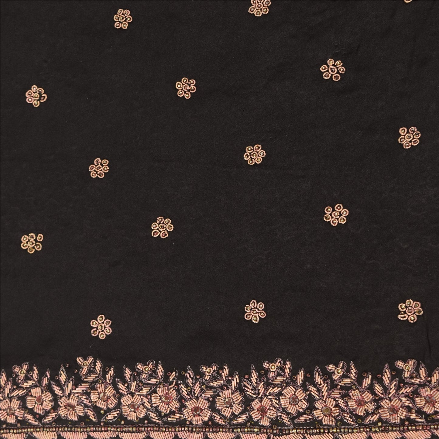 Sanskriti Vintage Black Dupatta Long Stole Pure Silk Hand Beaded Premium Scarves