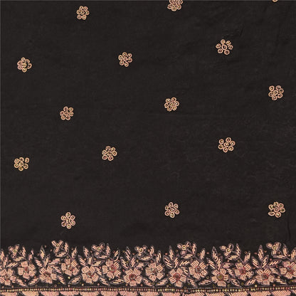 Sanskriti Vintage Black Dupatta Long Stole Pure Silk Hand Beaded Premium Scarves