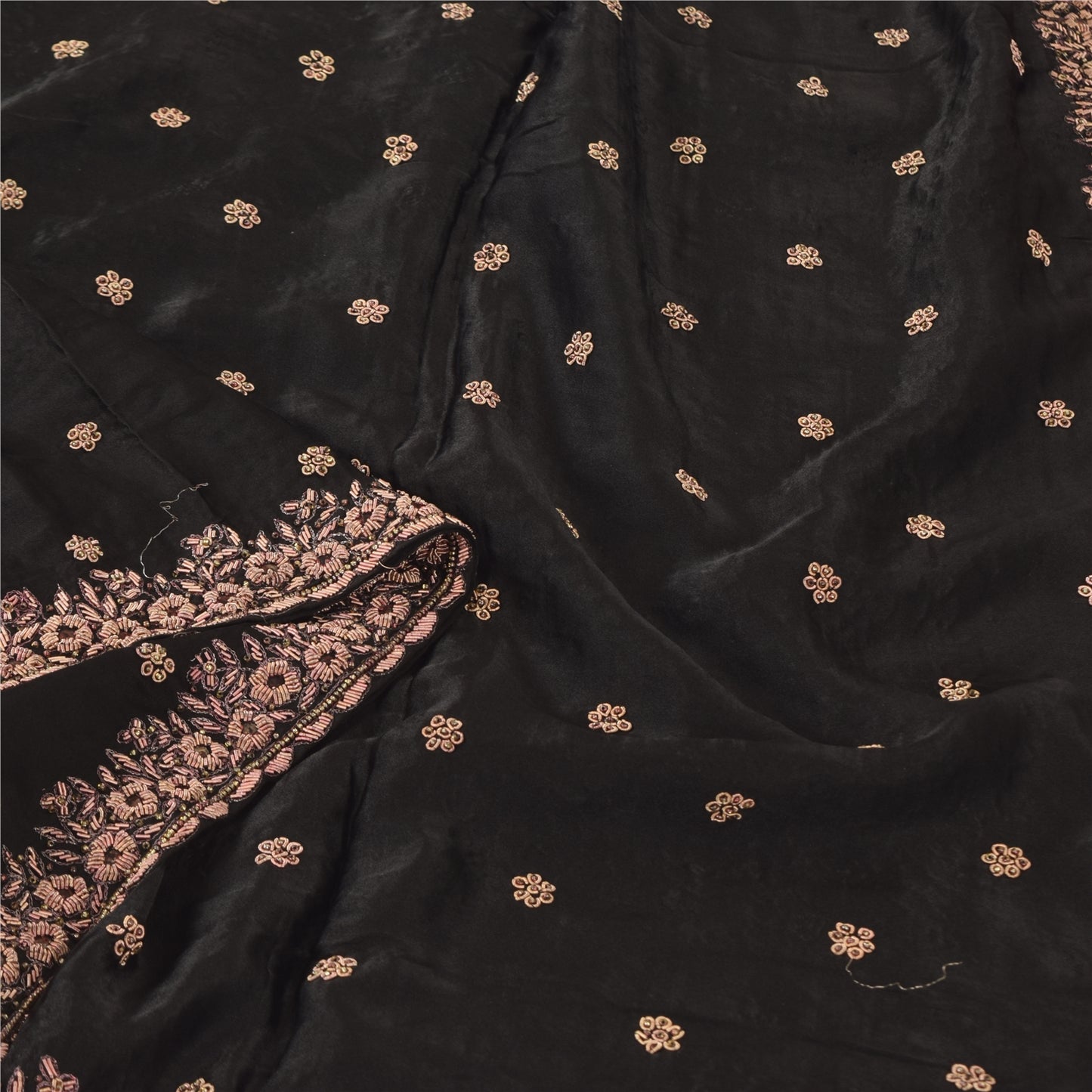 Sanskriti Vintage Black Dupatta Long Stole Pure Silk Hand Beaded Premium Scarves