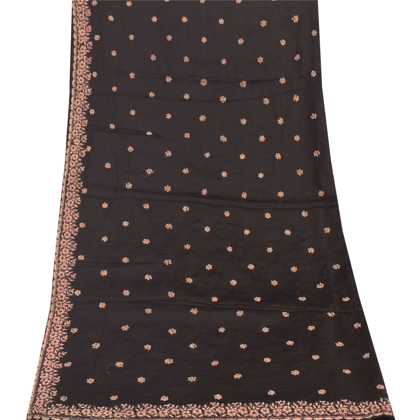 Sanskriti Vintage Black Dupatta Long Stole Pure Silk Hand Beaded Premium Scarves