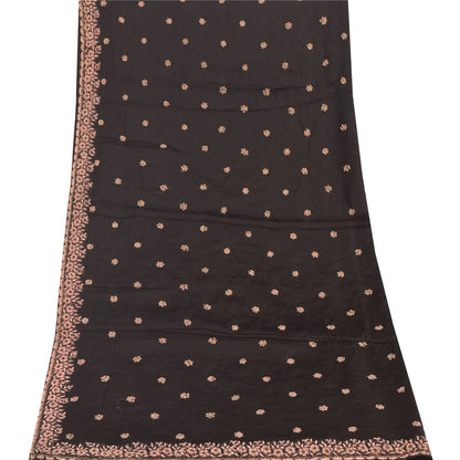 Sanskriti Vintage Black Dupatta Long Stole Pure Silk Hand Beaded Premium Scarves