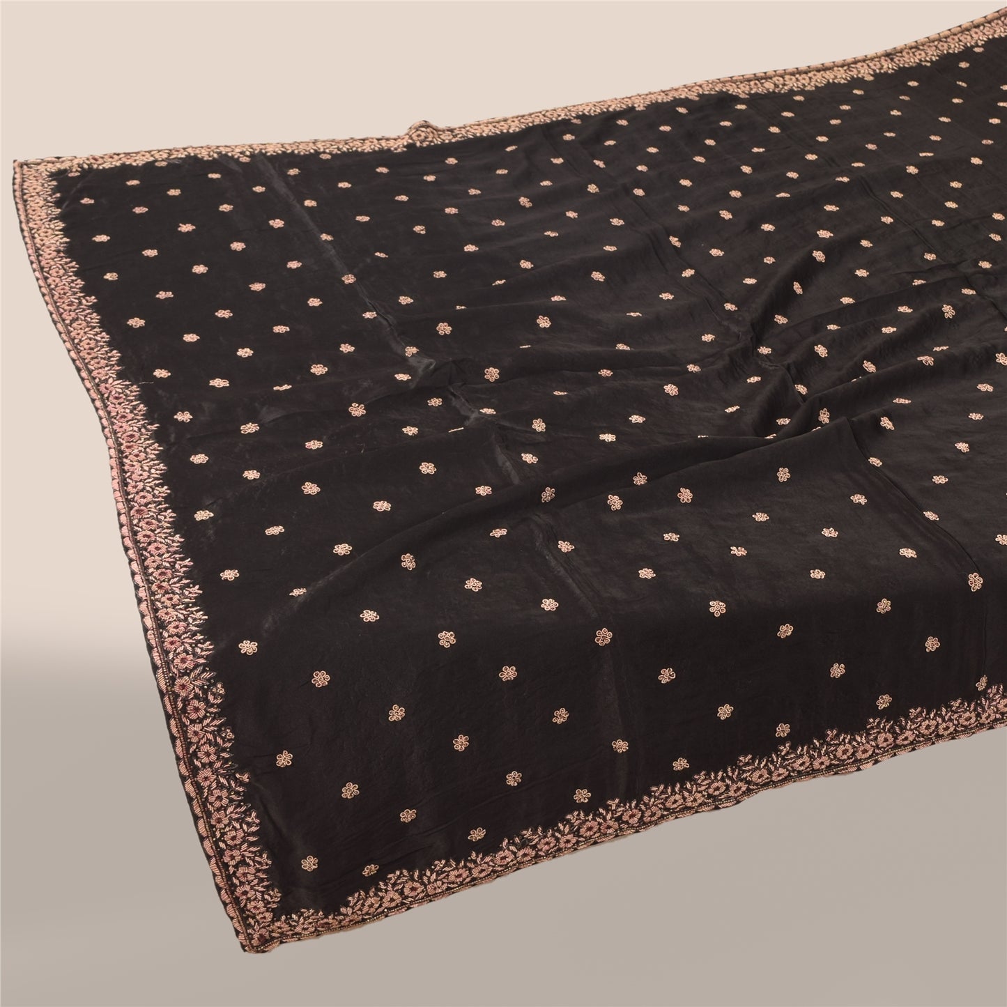 Sanskriti Vintage Black Dupatta Long Stole Pure Silk Hand Beaded Premium Scarves