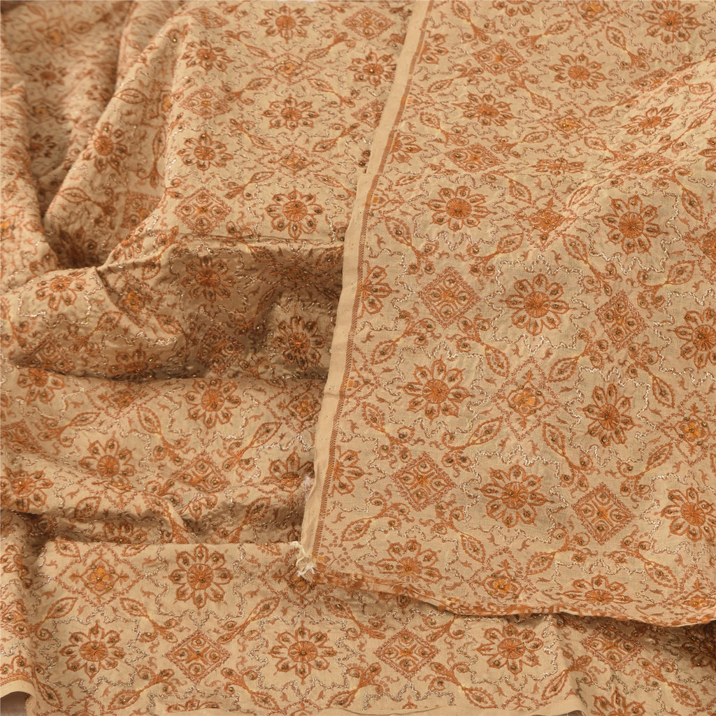 Sanskriti Vintage Cream Dupatta Long Stole Pure Silk Embroidered Premium Scarves