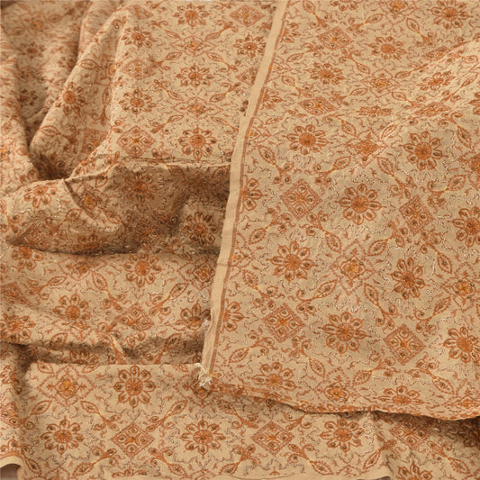 Sanskriti Vintage Cream Dupatta Long Stole Pure Silk Embroidered Premium Scarves