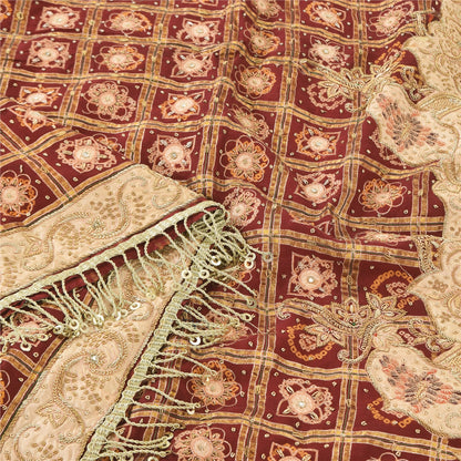 Sanskriti Vintage Red Dupatta Long Stole Pure Cotton Gharchola Bandhani Scarves