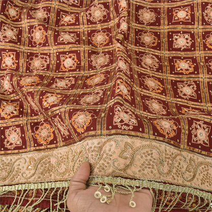 Sanskriti Vintage Red Dupatta Long Stole Pure Cotton Gharchola Bandhani Scarves