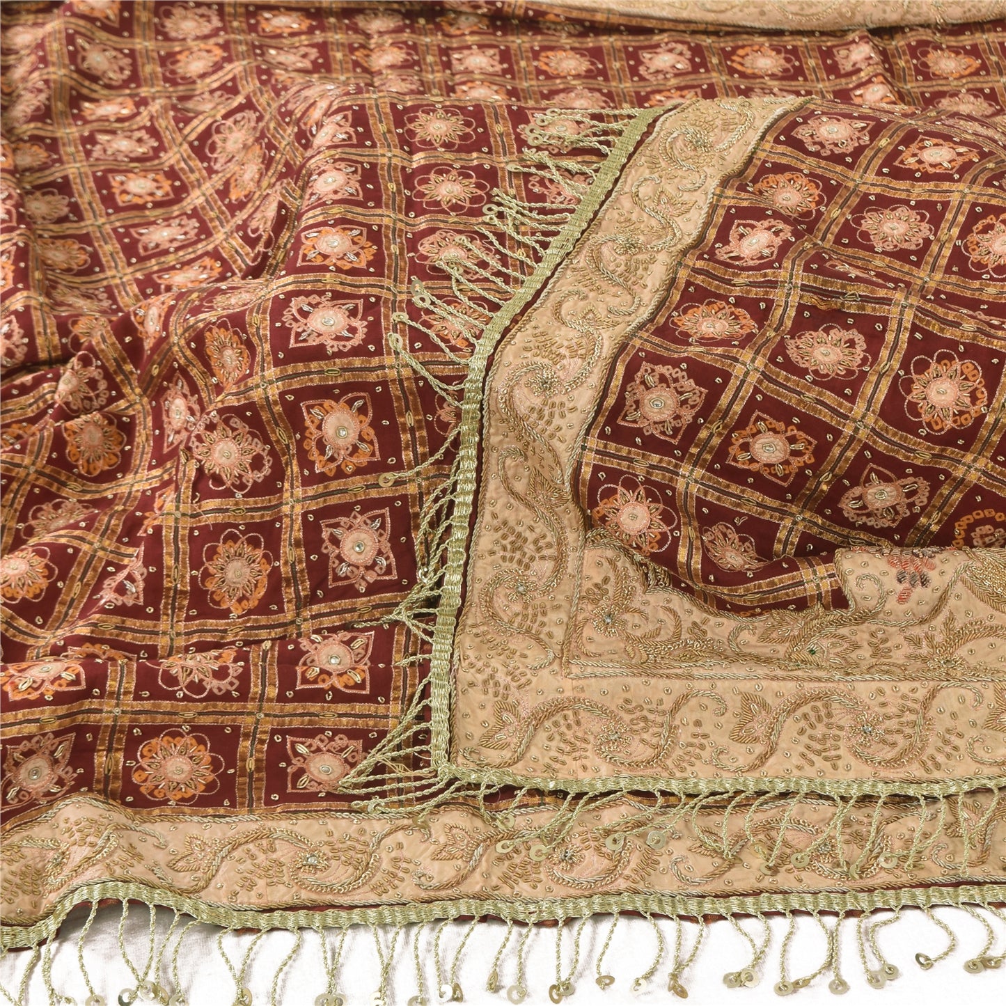 Sanskriti Vintage Red Dupatta Long Stole Pure Cotton Gharchola Bandhani Scarves