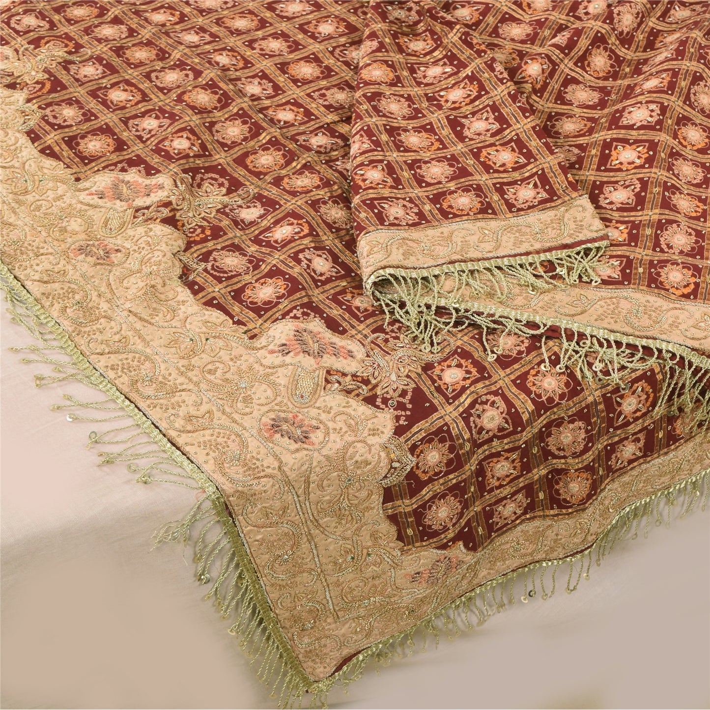 Sanskriti Vintage Red Dupatta Long Stole Pure Cotton Gharchola Bandhani Scarves