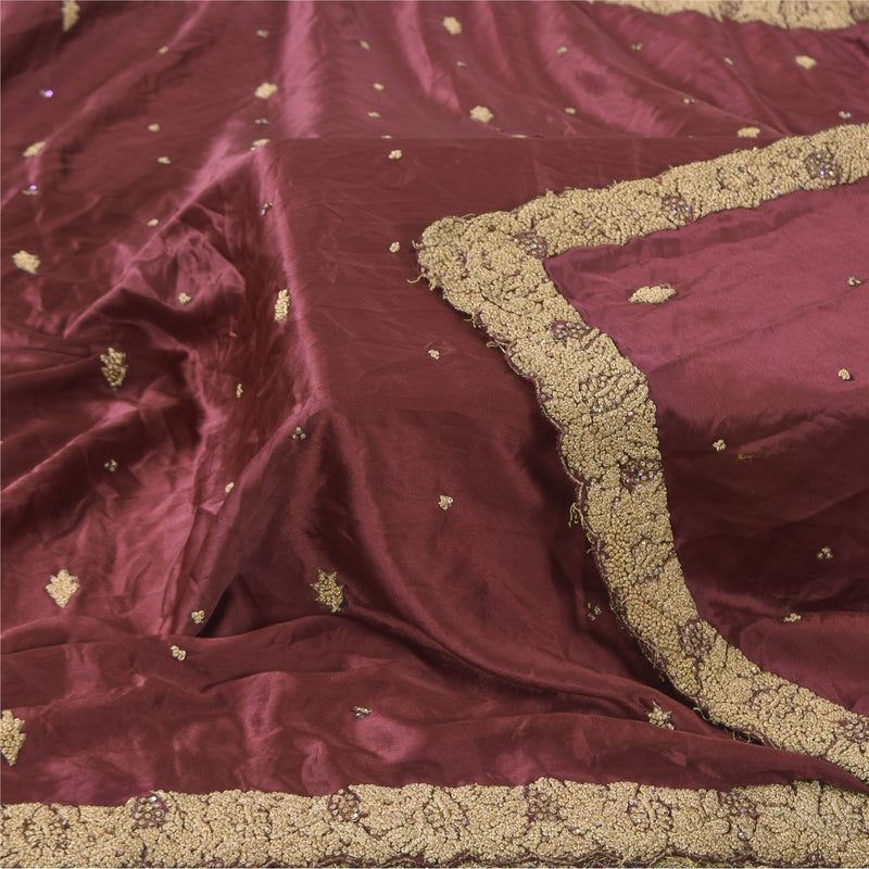 Sanskriti Vintage Brown Art Silk Dupatta Long Stole Embroidered Zari Sequins Home Decor, Sewing, Upcycling, DIY Projects, Crafting