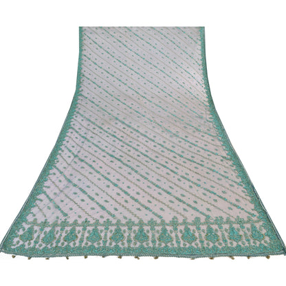 Sanskriti Vintage Dupatta/Stole Net Mesh Blue Hand Beaded Zardozi Scarves Veil