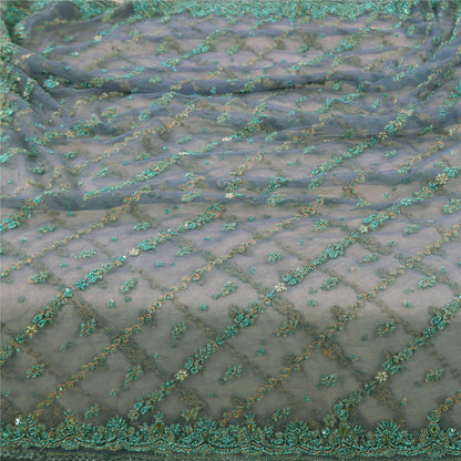 Sanskriti Vintage Dupatta/Stole Net Mesh Blue Hand Beaded Zardozi Scarves Veil