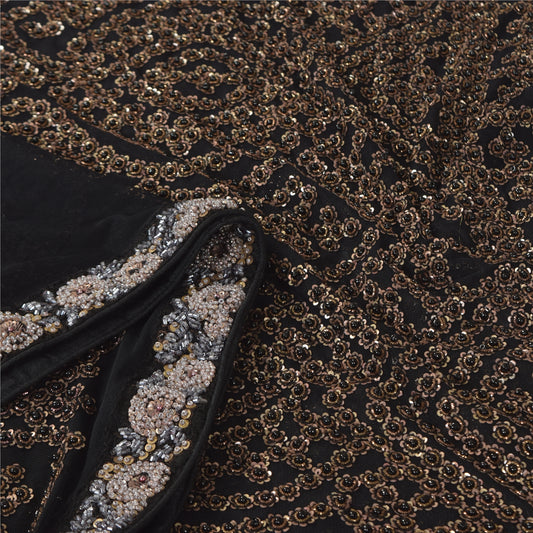 Sanskriti Vintage Black Dupatta Long Stole Net Mesh Hand Beaded Premium Scarves