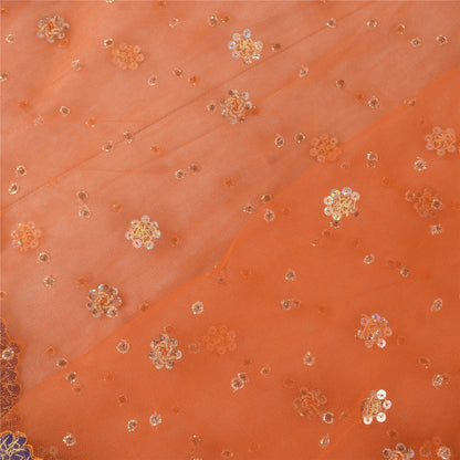 Sanskriti Vintage Orange Net Dupatta Hand Beaded Zari Zardozi Neck Stole Fabric