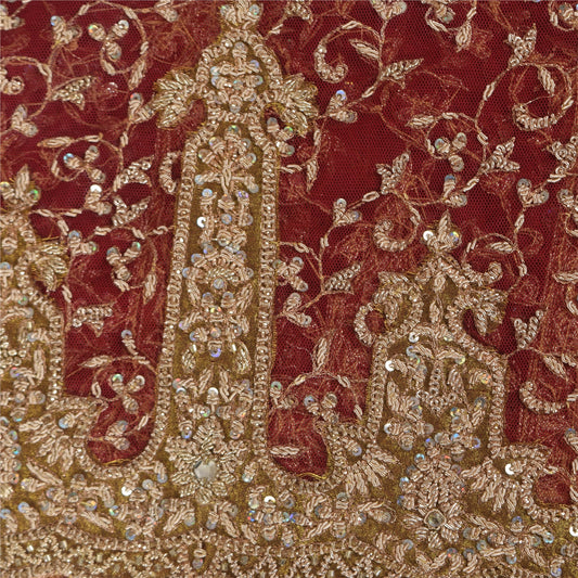 Sanskriti Vintage Indian Red Dupatta Long Stole Net Mesh Hand Beaded Ethnic Veil