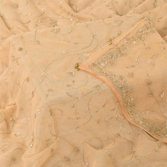 Sanskriti Vintage Cream Dupatta Long Stole Net Mesh Hand Beaded Premium Scarves